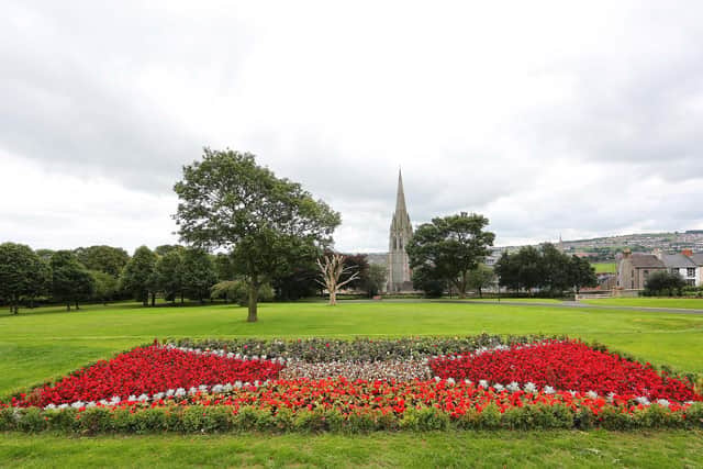 A view of St. Eugene's Cathedral from Brooke Park.
