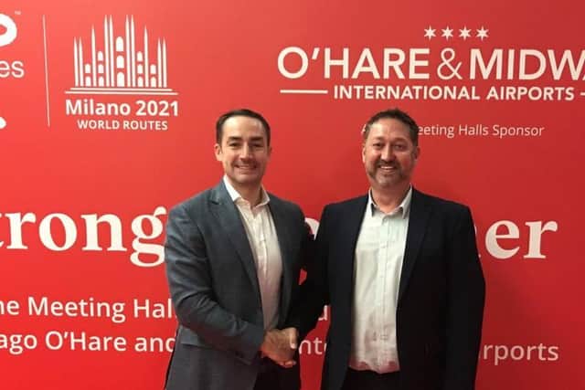 Ryanair’s Director of Commercial, Jason Mc Guinness, with City of Derry Airport manager Steve Frazer.
