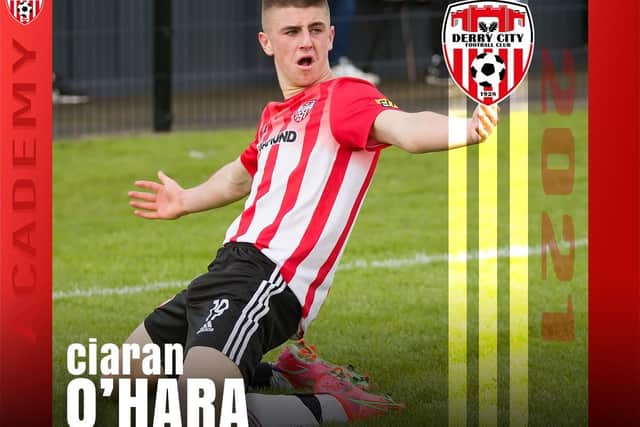 Derry City underage striker Ciaran O'Hara will represent Northern Ireland in the Victory Shield competition. Photograph courtesy of Jungleview.