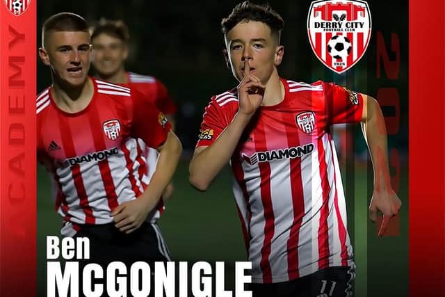 Ben McGonigle, Derry City U15 midfielder, will represent Northern Ireland in next week's Victory Shield tournament. Photograph courtesy of Jungleview.