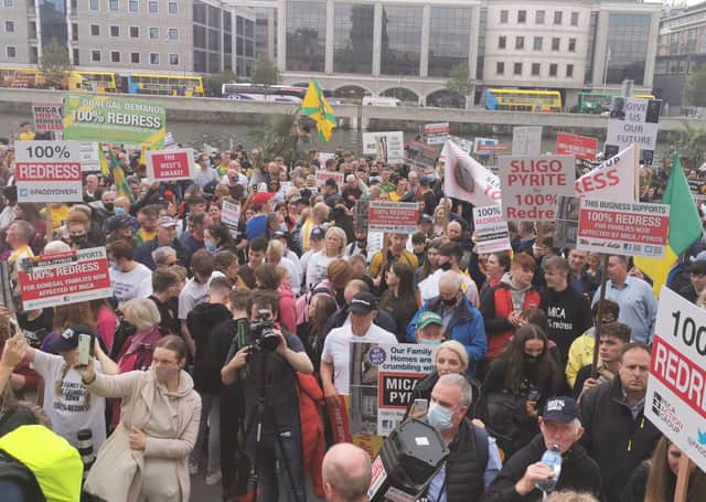 Thousands of people attended a protest in Dublin recently, calling for 100% redress for homes affected by defective blocks.