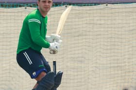 Ireland's Andy McBrine practicing in the nets in Abu Dhabi.