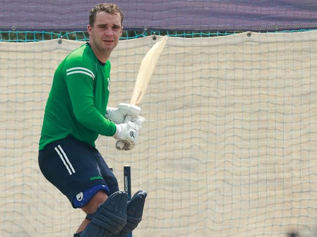 Ireland's Andy McBrine practicing in the nets in Abu Dhabi.