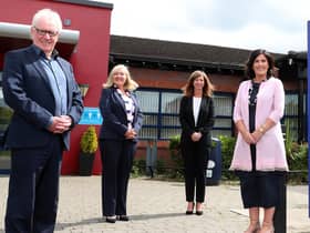 From left, Jackie Redpath, C.E.O. of the Greater Shankill Partnership, Kathleen O’Hare, ex-principal of Hazelwood Integrated College & St. Cecilia’s College, Mary Montgomery, principal of Belfast Boys’ Model School and Joyce Logue, principal of Long Tower Primary School, members of the Expert Panel on Educational Underachievement.