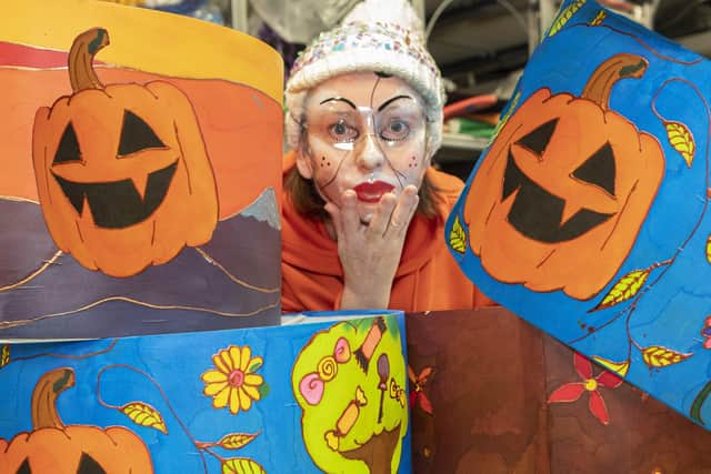 Helen Quigley with some Halloween lanterns