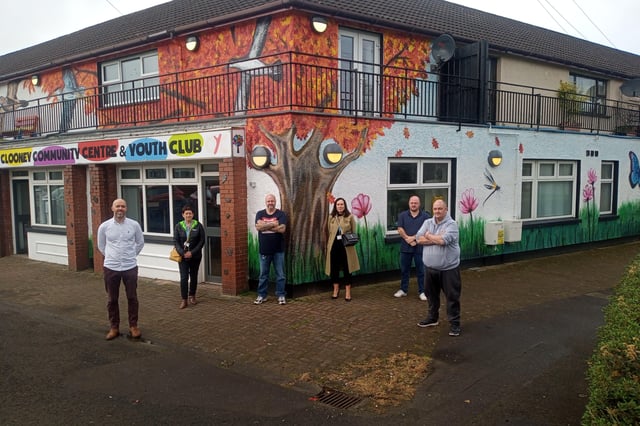 From left, Steve McCrudden, Clooney Estate Residents’ Association, Geraldine Dougan, Radius Housing, Dee Logan, Apache Tattoo, Bridie Doherty, Radius Housing, Pete Logan, Apache Tattoo and Mark Logan, Apache Tattoo.