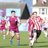 Derry City's Jamie McGonigle keeps his eye on the ball as he runs at the Drogheda United back-line. Picture by Kevin Moore/MCI