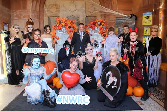 NVQ Level 3 Diploma in Hairdressing students from North West Regional College joined the Mayor of Derry and Strabane, Alderman Graham Warke for a special Halloween photoshoot this week. The students linked in with Council's Halloween programme to complete the project which will be included in their final portfolio of assessed work. Lorcan Doherty Photography