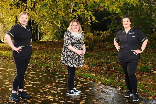 Pictured (l-r) Chloe Kelly, Connected Health Care Assistant, Laura Magee, Connected Health client, and Lauren Kelly, Connected Health Care Assistant.