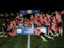 Derry City’s Under 19 players celebrate their Enda McGuill Cup Final victory over Bohemians at the Brandywell Stadium on Wednesday evening last. Picture: George Sweeney.  DER2143GS – 083