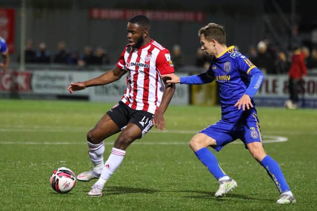 Derry City's James Akintunde starts another attack. Picture by Kevin Moore/MCI