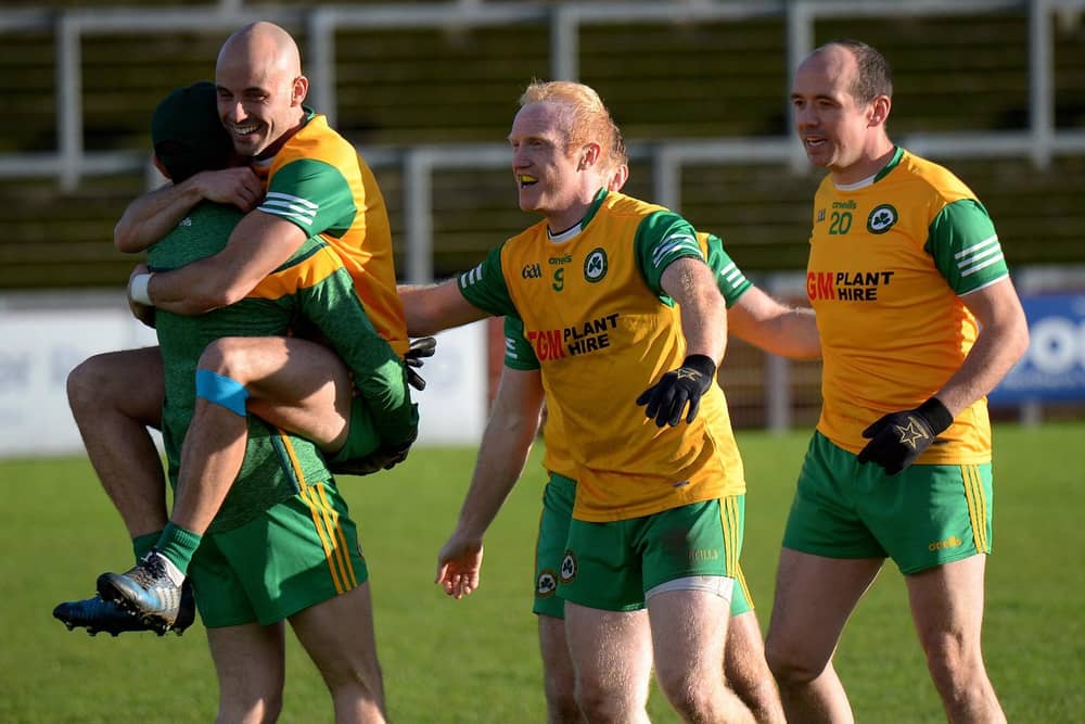 Desertmartin players celebrate their JFC Final victory over Sean Dolans in Celtic Park on Saturday afternoon last. (Photo: George Sweeney.) DER2143GS - 110