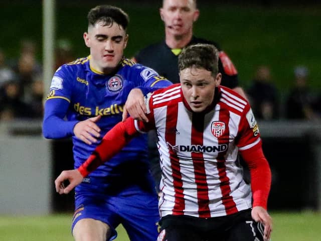 Derry City’s Will Fitzgerald gets away from Bohemians’ Dawson Devoy. Picture by Kevin Moore/mci