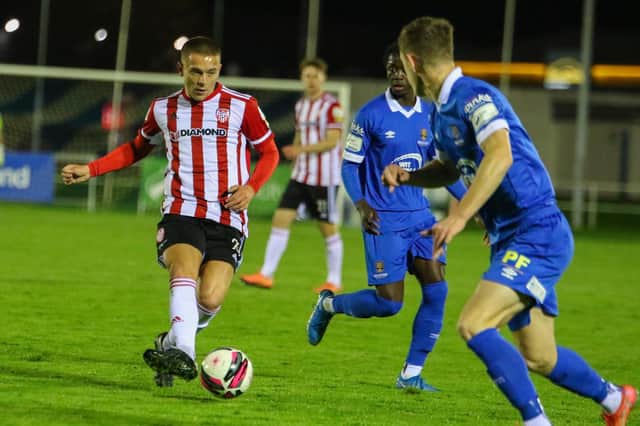 Derry City midfielder Jack Malone starts another attacking move at the RSC. Picture by Kevin Moore/MCI