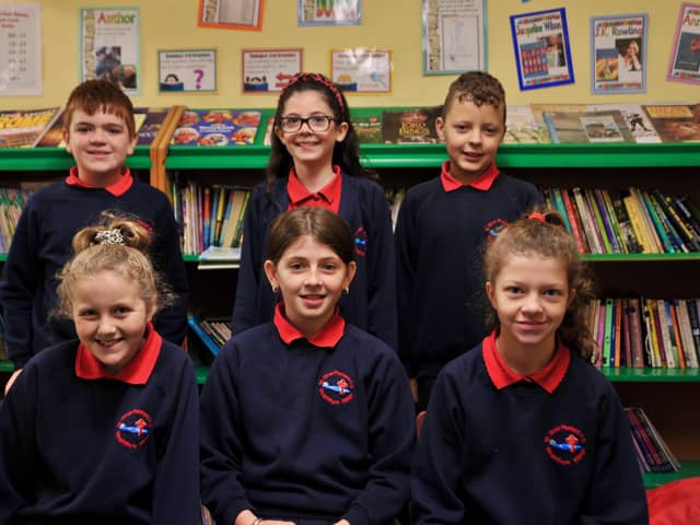 Pupils in St Oliver Plunkett's Primary School. Front row (L-R): Claragh, Tiegan & SophieBack Row: Jack, Hannah & Phillip