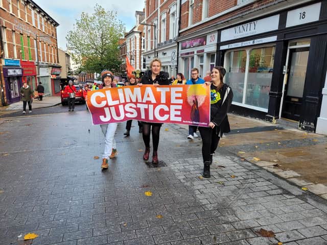 Maeve O'Neill, Mary Durkan and Ruth O'Callaghan at the climate rally