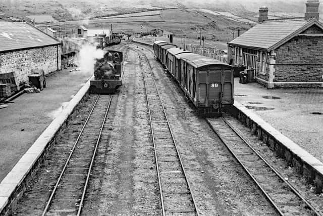 A busy Buncrana Station, looking south towards Derry, in the summer of 1950.