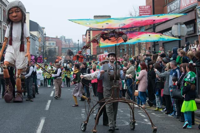 A previous St. Patrick's Day Spring Carnival makes it's way through Derry city centre.