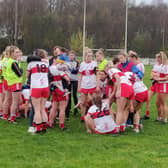 Dejected Steelstown Ladies players at the final whistle in Augher on Saturday.