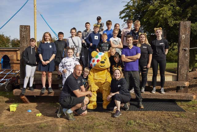 Rhod Gilbert is joined by Pudsey and St Michael's Youth Project who have benefitted from the DIY SOS Big Build Children in Need Special