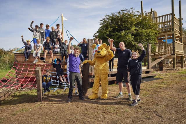 Rhod Gilbert is joined by Pudsey and St Michael's Youth Project who have benefitted from the DIY SOS Big Build Children in Need Special