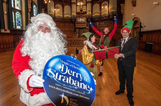 Santa and his elves called in to the Guildhall to meet the Mayor Graham Warke ahead of the Christmas light switch on.