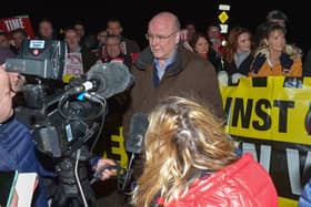 Dermot O’Hara, from Border Communities Against Brexit, at a rally at Bridgend last year.