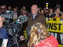 Dermot O’Hara, from Border Communities Against Brexit, at a rally at Bridgend last year.