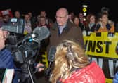 Dermot O’Hara, from Border Communities Against Brexit, at a rally at Bridgend last year.