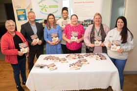 Pictured at the launch of the 'Ballymagroarty Celebrating 40 Years'
booklet at Ballymagroarty Community Centre. From left, are Noreen
Arnold, resident, Min McCann, Manager BHCP, Martina Forrest, Housing
Executive, Jennifer Jennings, Dunluce Family Centre, Maureen O'Hagan, first resident of Ballymagroarty, Lorraine O'Hagan, resident, and Roxanne
Quigley, BHCP.