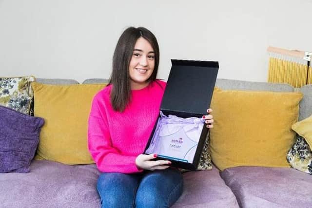 Emma McCaughey, from Derry, with her 2021 Sense Award.