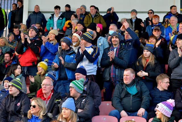 Steelstown supporters celebrate their club’s victory over Donaghmoyne at Celtic Park on Sunday afternoon last. Photo: George Sweeney. DER2149GS – 008