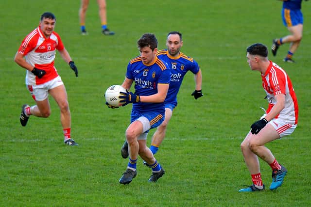 Steelstown’s Mark Foley makes a break forward against Donaghmoyne at Celtic Park on Sunday afternoon last. Photo: George Sweeney. DER2149GS – 004