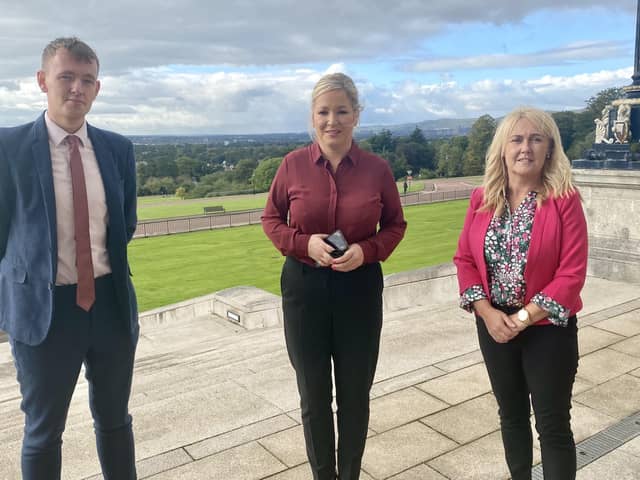 Foyle MLAs Padraig Delargy and Ciara Ferguson with Sinn Féin leader in the north Michelle O’Neill.