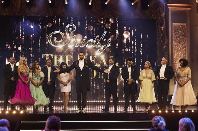 Colin Jackson, Christine McGuiness, Demi Jones, Martin Roberts, Colleen Nolan, Ashley Banjo, Duncan James, Teddy Soares, Orla Jordan James Jordan and Brenda Edwards on stage at the Blackpool Winter Gardens Empress Ballroom