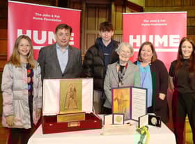 The Hume family pictured earlier this year with their late father’s peace prizes.