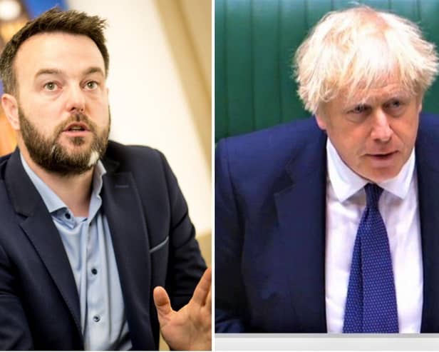 Foyle MP Colum Eastwood (left) has criticised Prime Minister Boris Johnson.