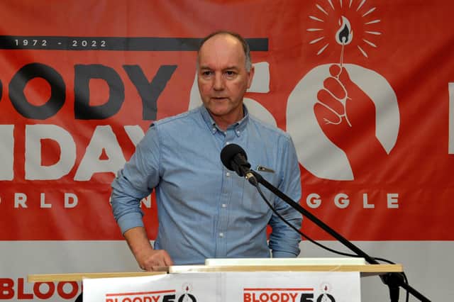 Tony Doherty, Chair of the Bloody Sunday Trust speaking at the launch of the Bloody Sunday 50, One World One Struggle programme, at Destined, Foyle Road, on Friday afternoon last. DER2145GS – 044