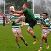 City of Derry's Stephen Corr in action against Omagh at Judge's Road today. (Photo: George Sweeney)