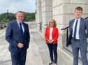 Finance Minister Conor Murphy with MLAs Ciara Ferguson and Pádraig Delargy