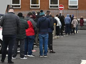 Large queues outside one of NI's vaccine booster centres.