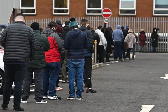 Large queues outside one of NI's vaccine booster centres.