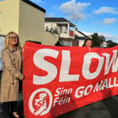 Ciara Ferguson MLA, Councillor Patricia Logue, and Pádraig Delargy MLA protest at Foyle Road in October