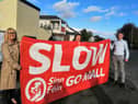 Ciara Ferguson MLA, Councillor Patricia Logue, and Pádraig Delargy MLA protest at Foyle Road in October