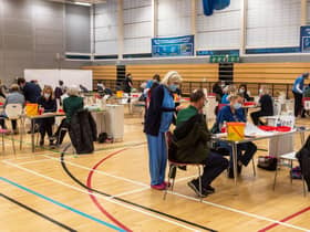 The Covid-19 vaccination centre in Derry's Foyle arena which has reopened to cope with demand for the booster vaccination. Picture Martin McKeown. 15.12.21