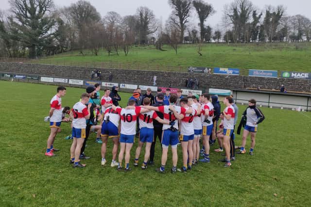 Steelstown manager Hugh McGrath talks to his players after their Ulster Club Championship semi-final victory over Butlersbridge in Ederney.