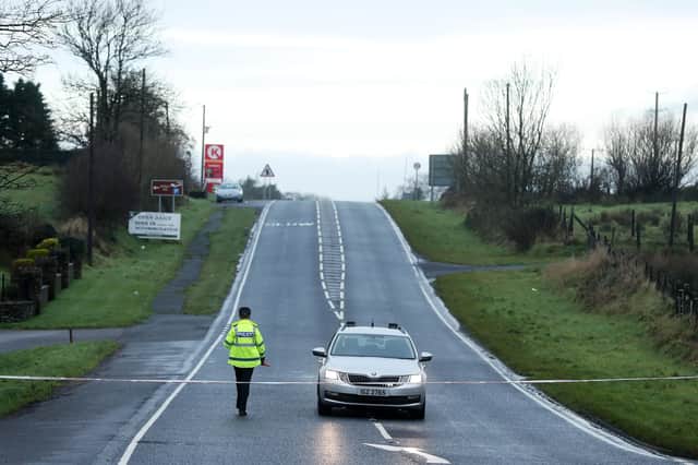 General view of a scene where three men have died following a two-vehicle crash in Co Tyrone. Photo by Kelvin Boyes / Press Eye
