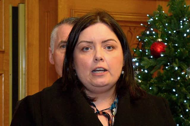Communities Minister Deirdre Hargey speaking in Derry recently. Photo: George Sweeney. DER2149GS – 022
