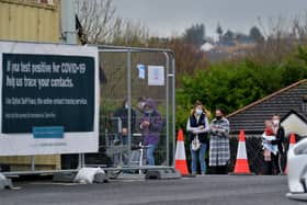 Queue for Covid – 19 test at the Templemore Sports Complex. DER2152GS – 003