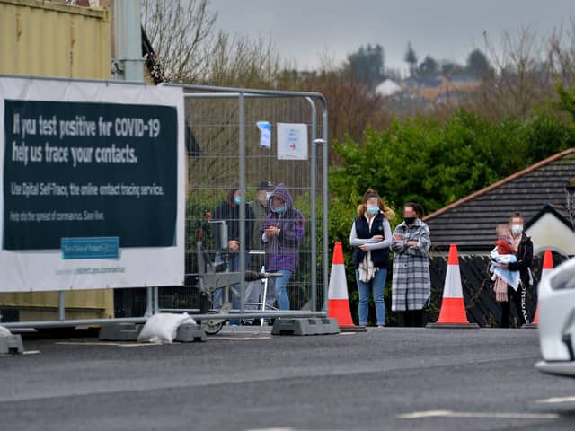 Queue for Covid – 19 test at the Templemore Sports Complex. DER2152GS – 003